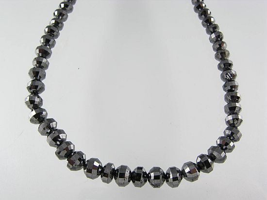 Lot 177. A BLACK DIAMOND FACETED BEAD NECKLACE <br>Est $4500-4800